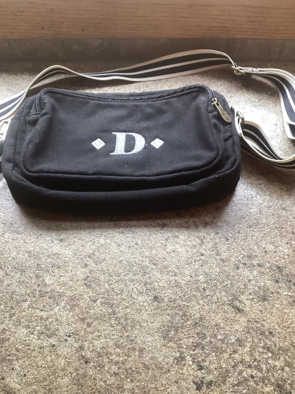thirty-one Black Canvas Crossbody with White Monogram